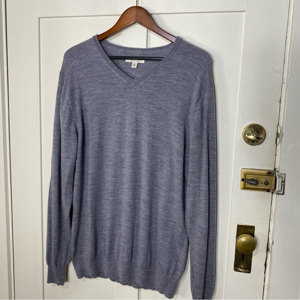 Goodthreads 100% Merino Wool Classic Gray V Neck Pullover Sweater XL